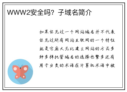 WWW2安全吗？子域名简介 